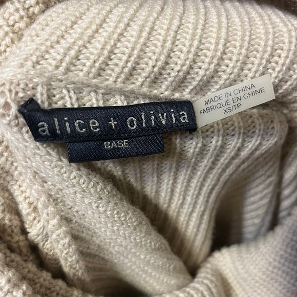 Alice + Olivia Base Wool Cashmere Chunky Knit Cowl Neck Sweater XS Beige Ribbed - Picture 6 of 8